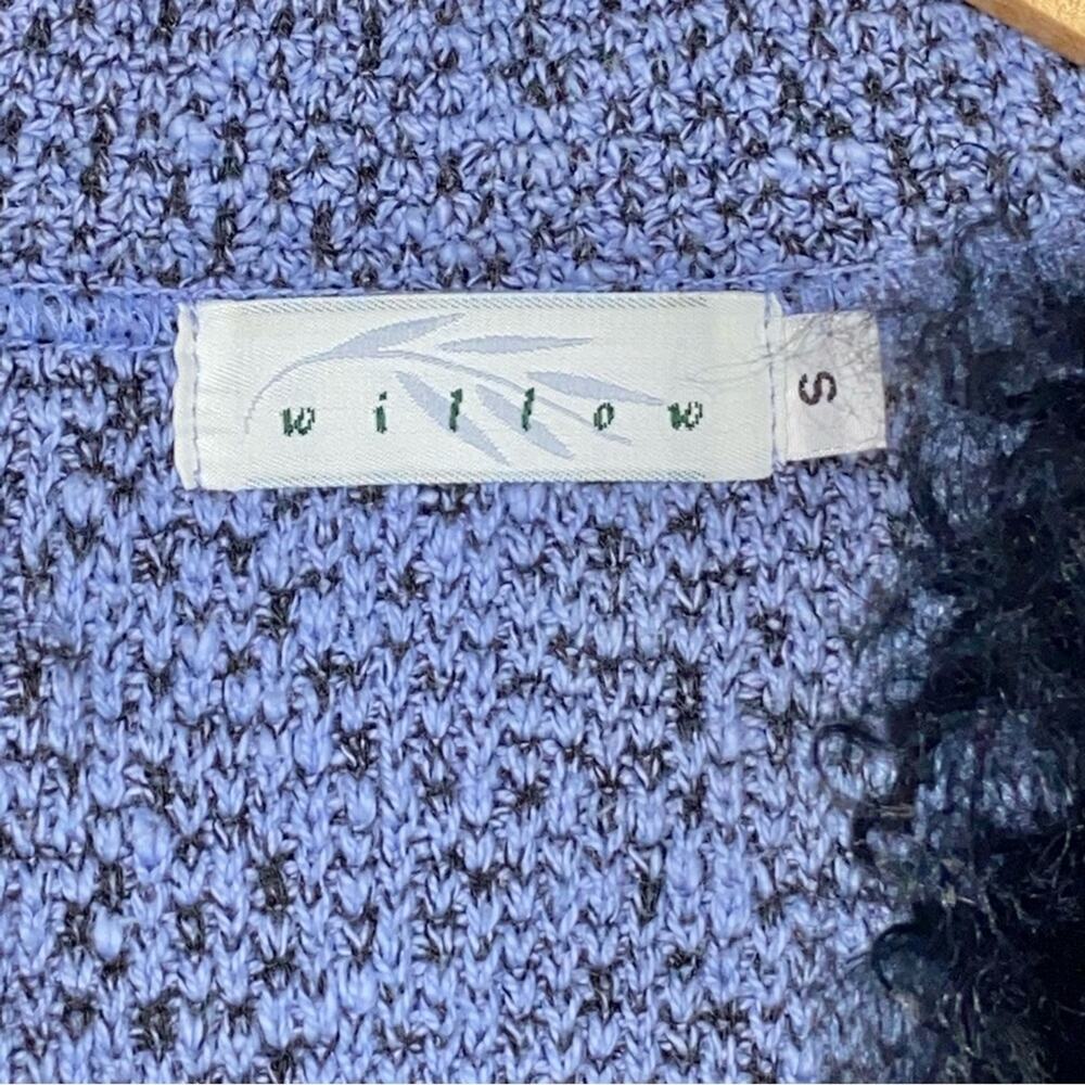 M VTG Willow Blue Black Tweed Knit Jeweled Button Fur Collar Sweater Blazer Top - Picture 6 of 10